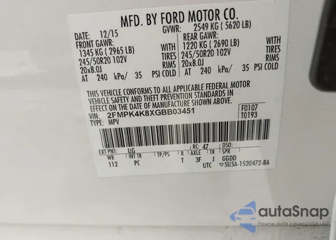 2016 Ford Edge Titanium from USA, damaged, VIN 2FMPK4K8XGBB03451